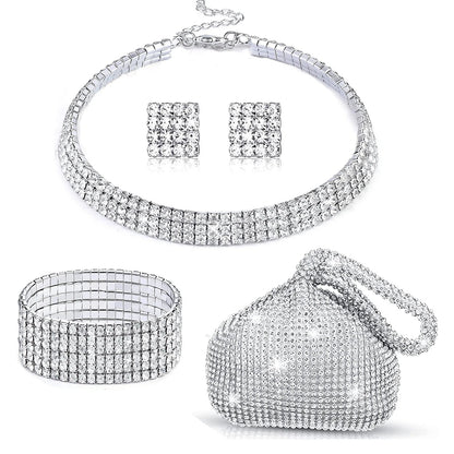 Bridal Jewelry Sets 1 set Rhinestone Alloy 1 Bracelet Earrings Necklace Women's Vintage Fashion Stylish Jewelry Set For Wedding Good Vibrations Adult Super Store