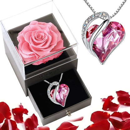 New Hot Selling Valentine's Day Gift Ocean Heart Love Necklace with Eternal Rose Jewelry Box For Girl Mother's Day Gifts Good Vibrations