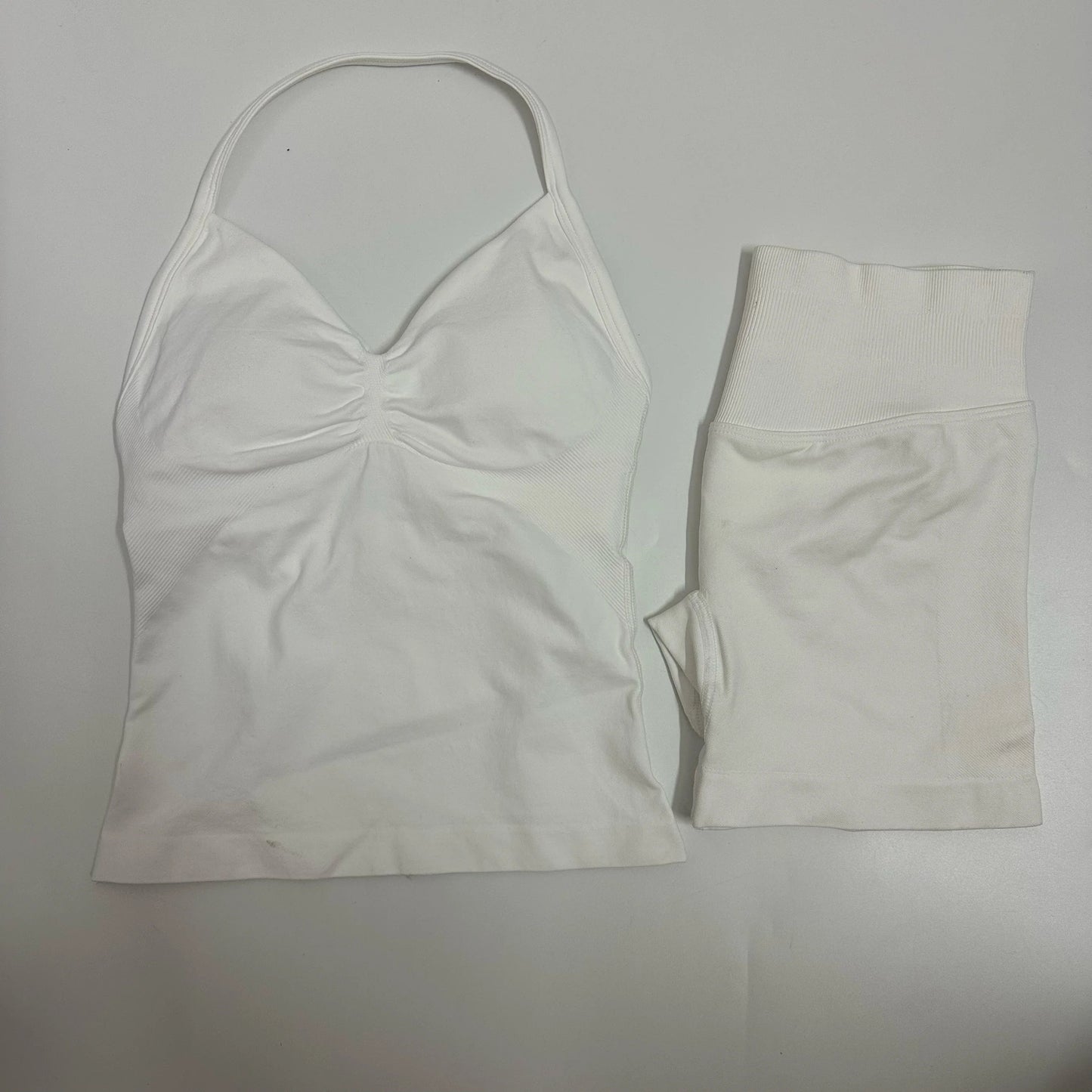 2 Pieces Women Yoga Set Seamless Impact Longline Strappy Tank Top Scrunch Sports Shorts Gym Clothes Woman Summer Workout Outfit Good Vibrations