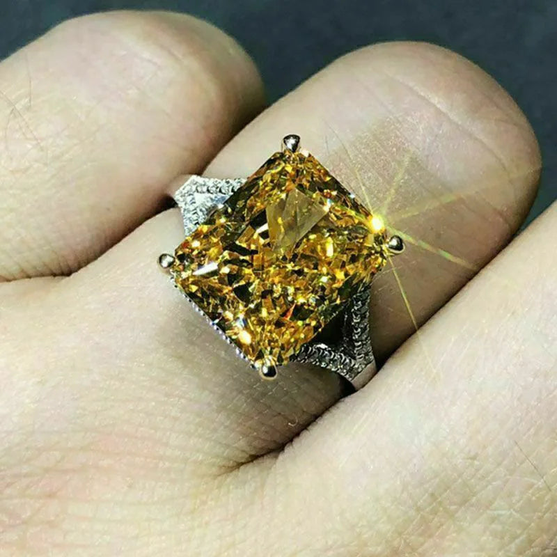 Elegant Yellow Water Drop Shaped Crystal Rhinestone Zircon Ladies Ring for Women Party Wedding Engagement Jewelry Size 6-10 Good Vibrations