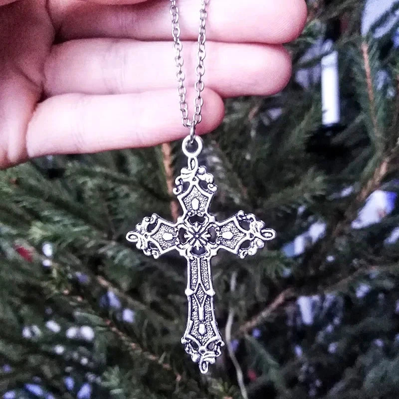 Y2K Punk Crystal Big Cross Pendant Necklaces for Women Men Gothic Irregular Cross Clavicle Chain Necklaces Aesthetic Jewelry Good Vibrations