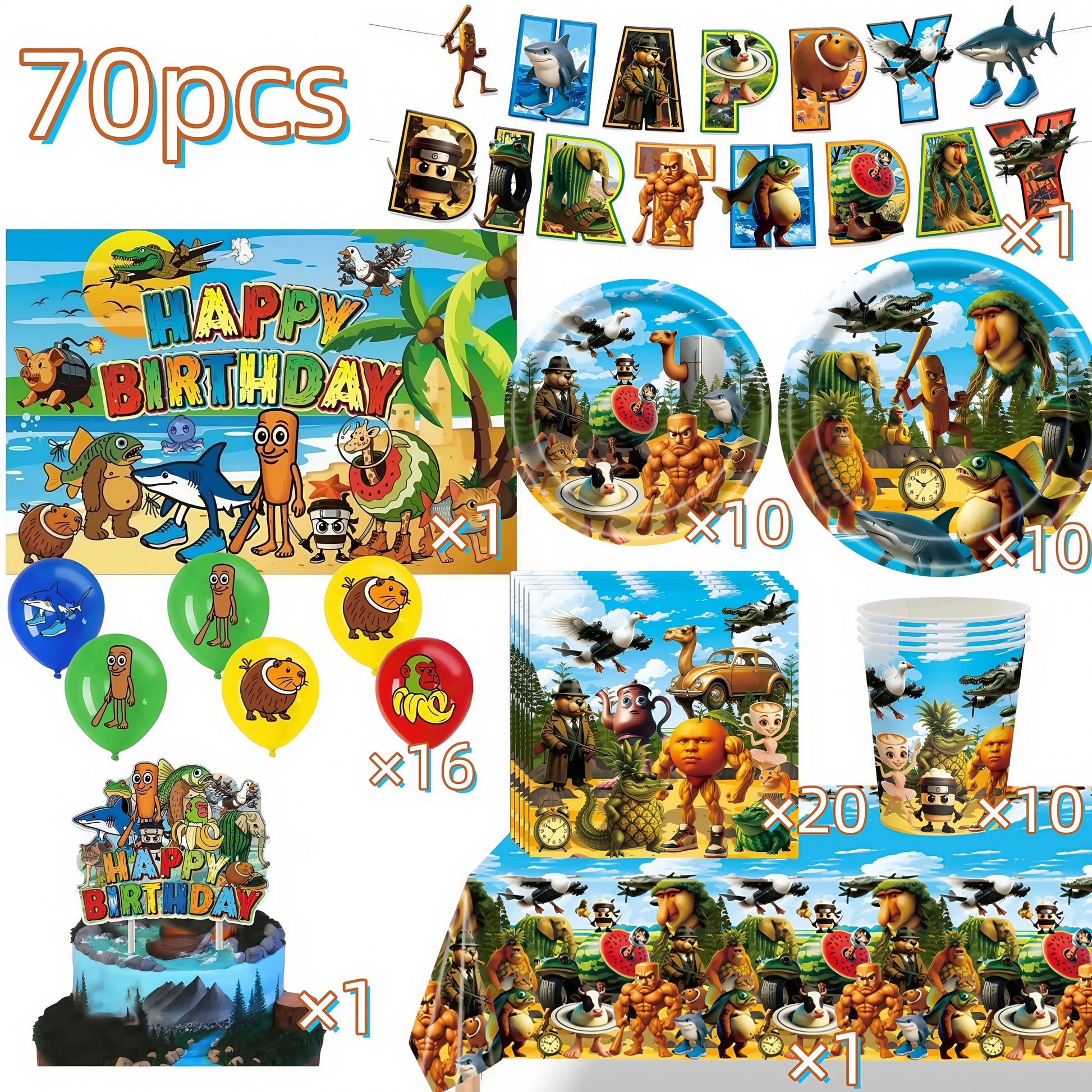 Italian Brainrot Birthday Party Decoration Tung Tung Sahur Tralalelo Tralala Tableware Balloon Cup Plate for Party Favor Supplie Good Vibrations