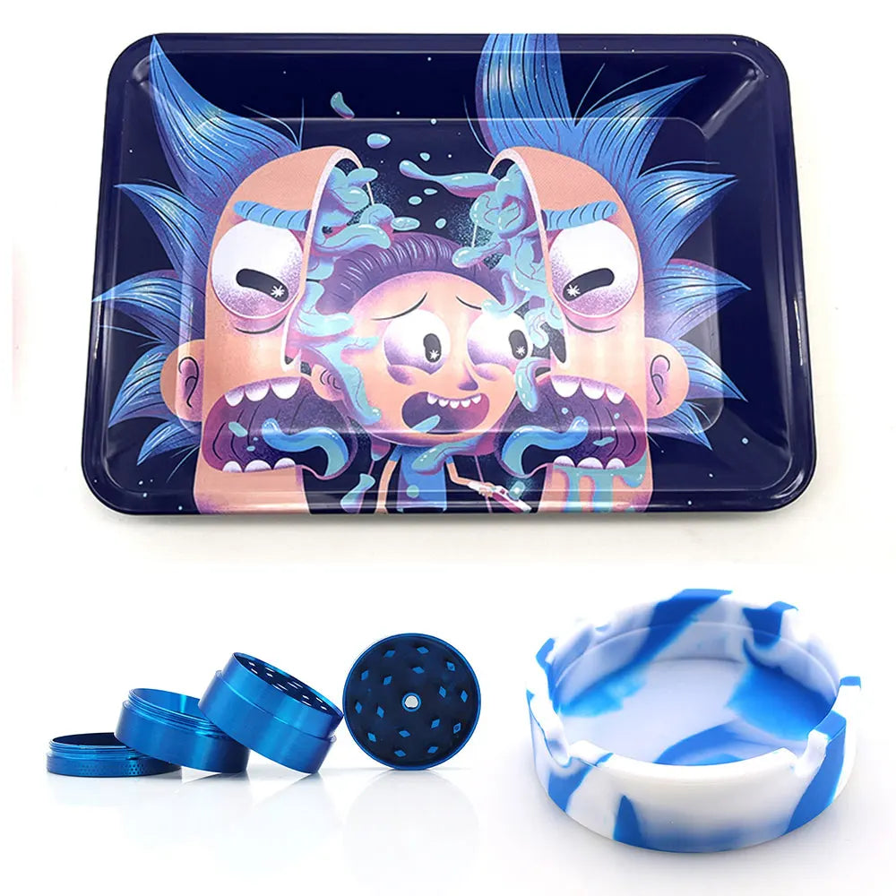 18cmx12.5cm Herb Tobacco Rolling Tray Set Silicone Ashtray Ash Tray 40mm Metal Herbal Grinder Kit Smoking Accessories Good Vibrations Adult Super Store