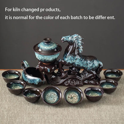 1 set of creative lazy tea set, semi-automatic horse teapot, magnetic rotating water guide tea set, Chinese Kung Fu tea set Good Vibrations