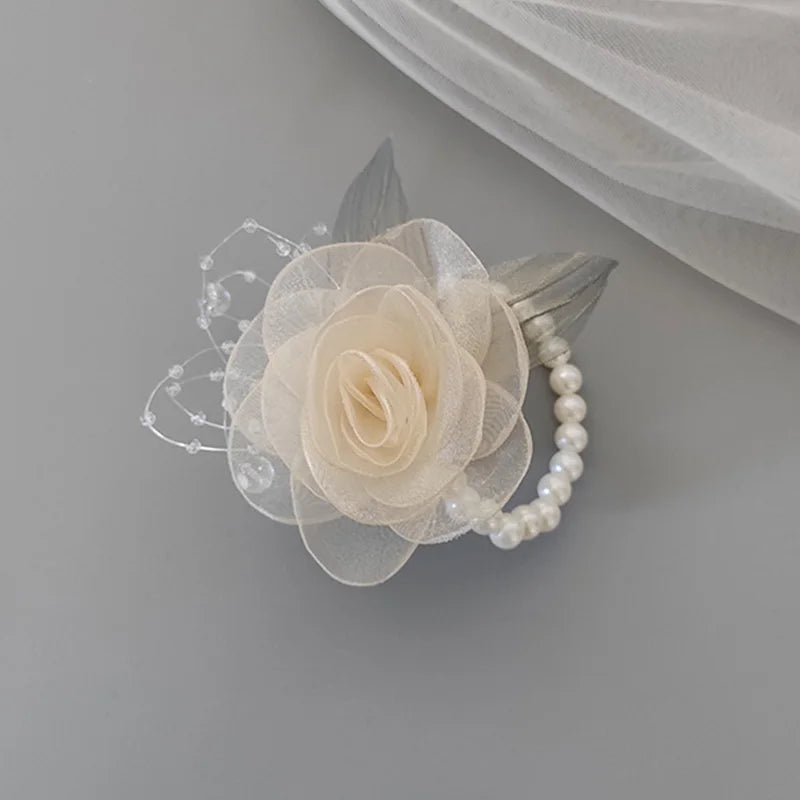 Girls Bridesmaid Wrist Flowers Pearl Ribbon Rose Bracelet for Wedding Prom Party Bride to Be Bridesmaid Gift Wedding Accessories Good Vibrations