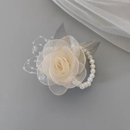 Girls Bridesmaid Wrist Flowers Pearl Ribbon Rose Bracelet for Wedding Prom Party Bride to Be Bridesmaid Gift Wedding Accessories Good Vibrations