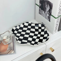 European Chessboard Ceramic Plate Black and White Checkered Irregular Tableware Dinner Plate Dinner Set Plates and Dishes Good Vibrations