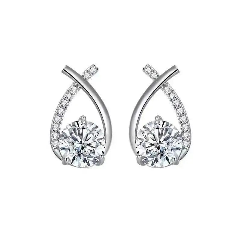 925 Silver Needle Korean Fashion Zircon Geometric Earrings For Women Jewelry 2026 Trending Luxury Crystal Cross Stud Earrings Good Vibrations