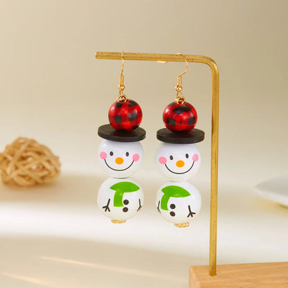 Cartoon Wooden Snowman Dangle Earrings For Women Wear A Hat Cute Santa Claus Wood Beads Earring Christmas Party New Year Gifts Good Vibrations