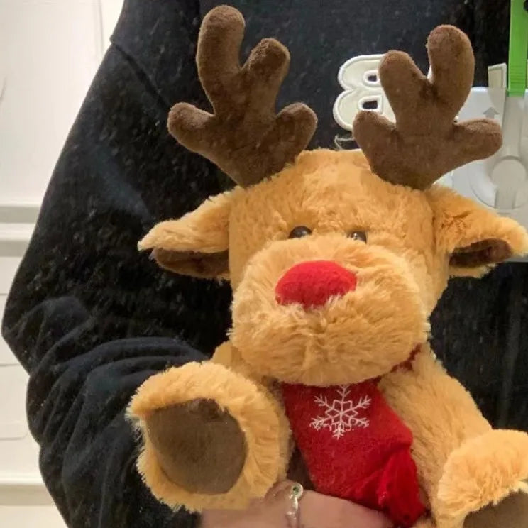 25cm Lovely Reindeer Plush Toys Kawaii Christmas Deer with Scarf Dolls Stuffed Soft Pillow for Christmas Decoration Gift Good Vibrations