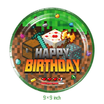 Mineres Craftings Party Decorations World Game Tableware Cup Plate Balloon Tablecloth Boys Birthday Party Supplies Kids Gift Good Vibrations