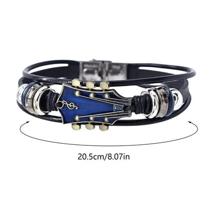 Punk Style Braided Guitar Bracelet Zinc Alloy Adjustable Buckle Manual Woven Faux Leather 3-Layered Punk Retro Wrist Jewelry Good Vibrations