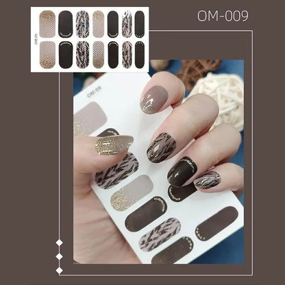 14 Strips Leopard Print Semi-Cured Gel Nail Decals 3D Gradient Waterproof Full Cover Flakes Nail Sticker DIY Adhesive Nail Wraps Good Vibrations