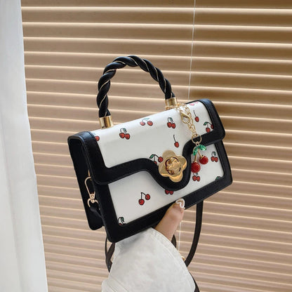 Sweet Crossbody Bag Fashion Cherry Print Top-Handle Ladies Luxury Square Shoulder Bag Women High Quality Sling Purse Good Vibrations