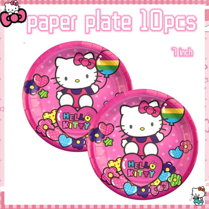 Hello Kitty Birthday Party Decoration Disposable Tableware Cup Plate Tablecloth Balloons Baby Shower Girls Party favors Supplies Good Vibrations