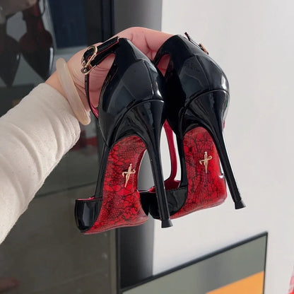 High Heel Pointed Toe Women's Shoes skin-friendly Ultra High Heels for Women Printed Red Bottom Comfortable Wear talons femme Good Vibrations