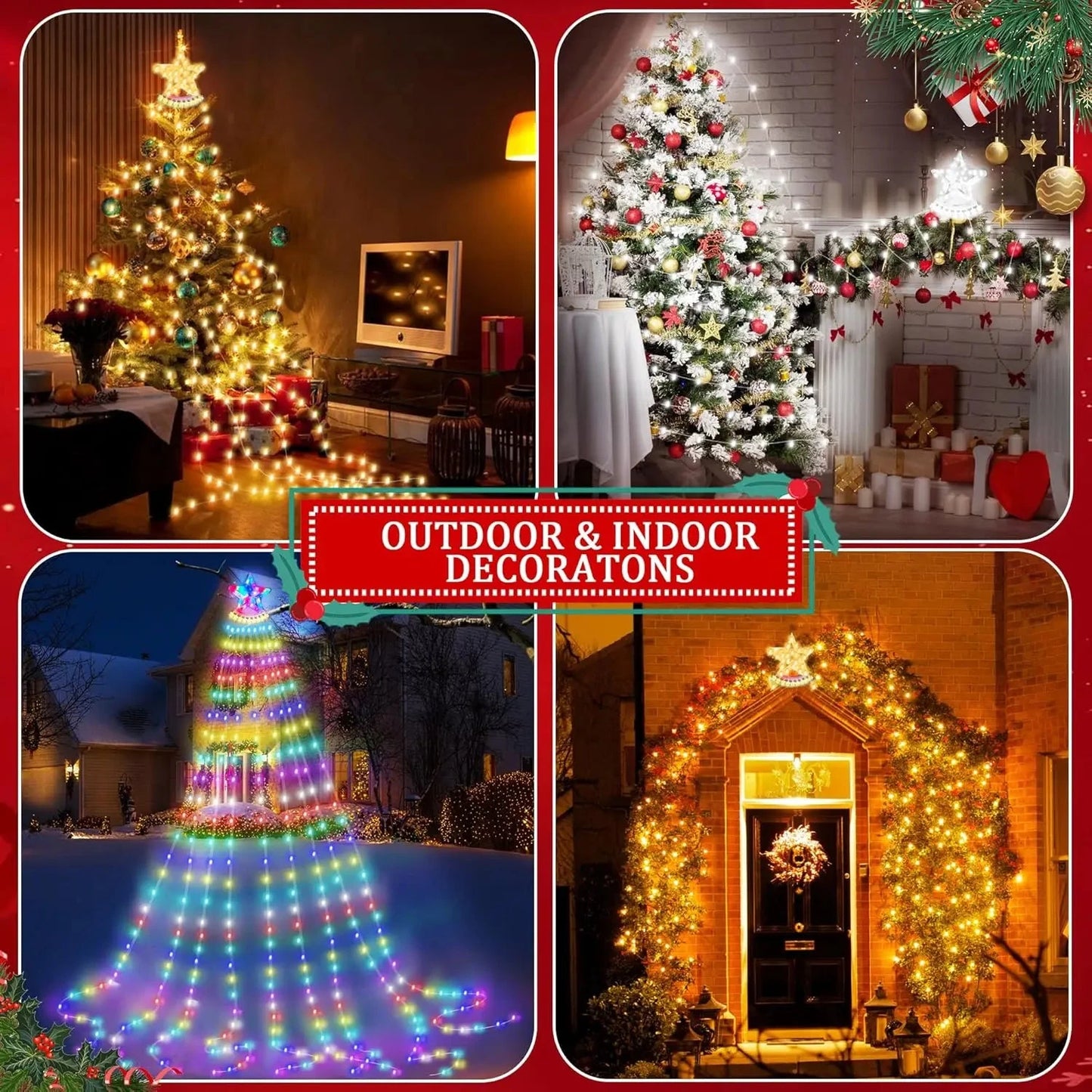 Smart Christmas Tree Lights with Star Topper, Music Sync Outside String Lamps with Remote & APP Controlled for Yard Display Good Vibrations