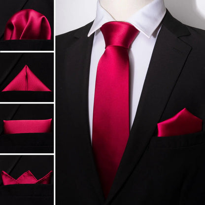 Mens Tie Ivory Red Green Blue Pink Geometric Solid Ties Hanky Cufflinks Set Necktie Formal Wedding Dinner Party Good Vibrations