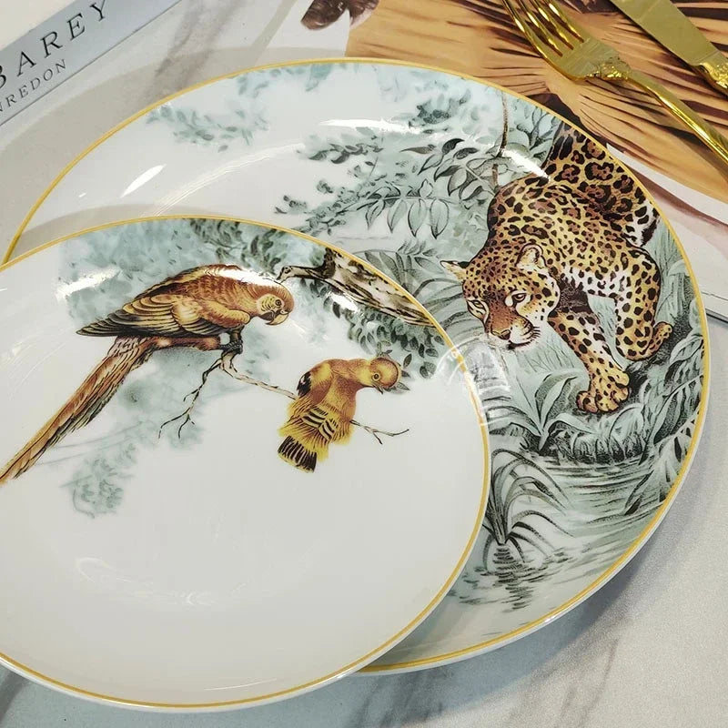 European ceramic western dinner plate, jungle set, steak plate, Coffee cup, afternoon , personalized gift set Good Vibrations