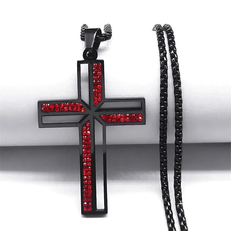 Catholic Crucifix Cross Necklace for Women Men Stainless Steel Christian Religious Male Chain Jewelry colar masculino N4943 Good Vibrations
