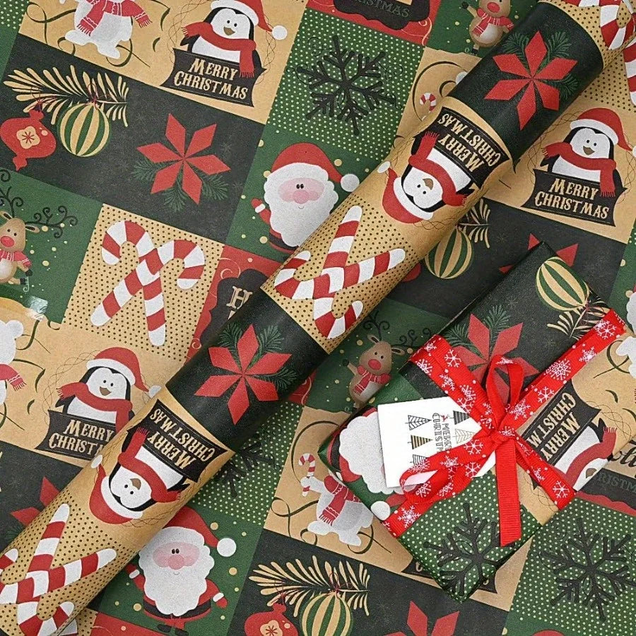 Christmas Wrapping Paper Roll - Festive Kraft Paper with Snowflake, Tree, and Ornament Patterns, Ideal for Holiday Gift Wrapping Good Vibrations