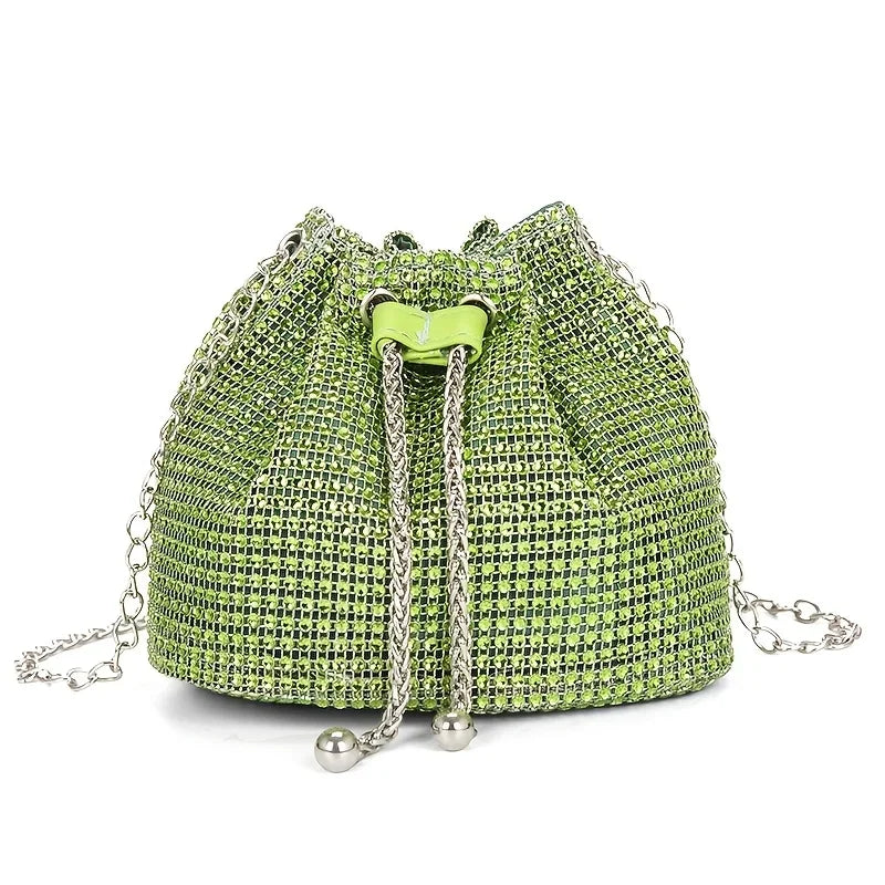 Women's Crossbody Bag with Embellished Cord Strass, Multifunctional Bucket Bag Formal Daily Use Good Vibrations