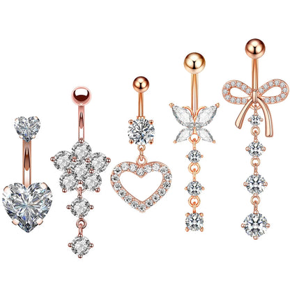 3-5pcs/Lot Belly Button Ring Sets Heart Butterfly Flower Dangled Belly Piercing Nombril 14G Curved Navel Rings Jewelry for Women Good Vibrations Adult Super Store