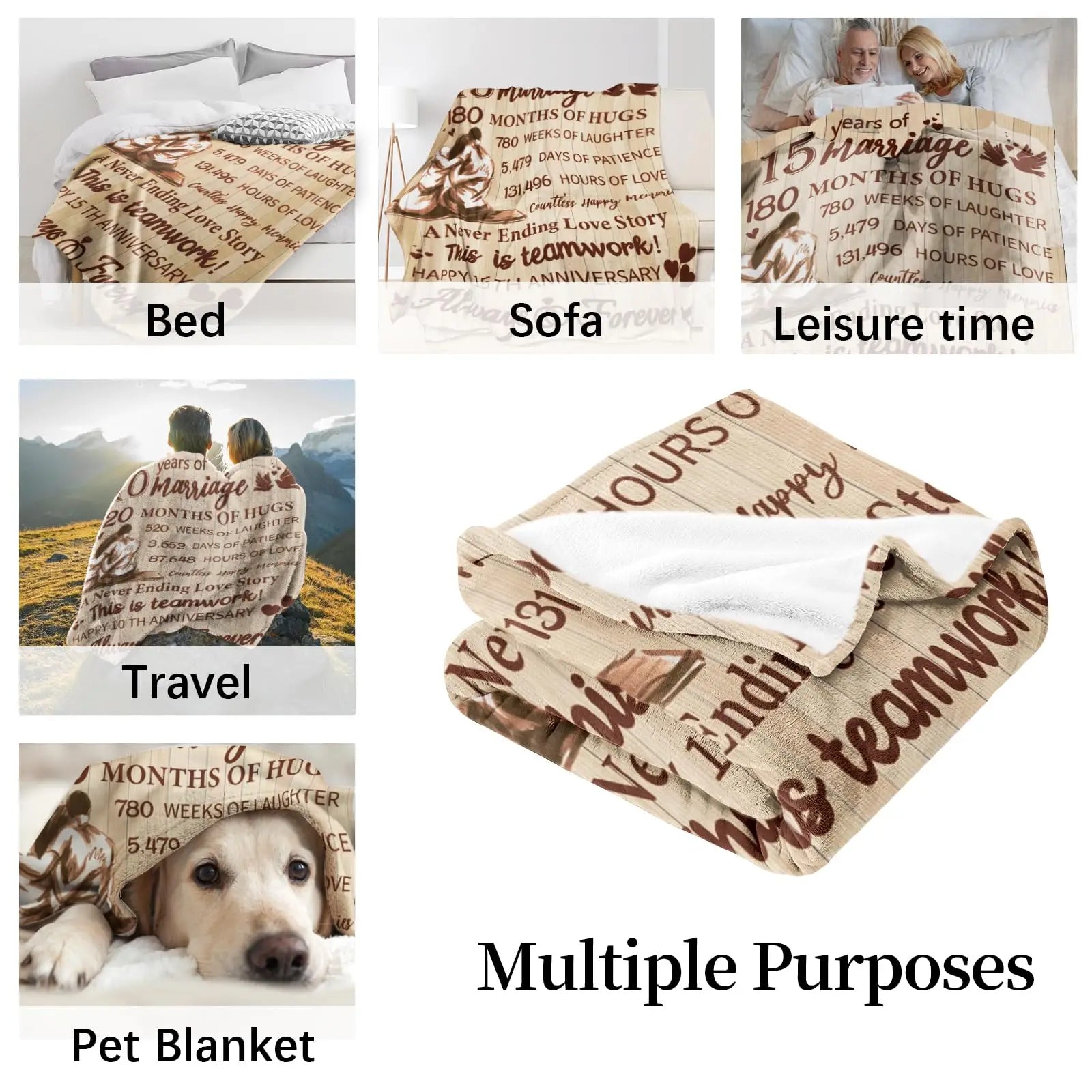 15 Anniversary Crystal Wedding Anniversary Gift, Anniversary Gift Blanket for Wife Husband Good Vibrations