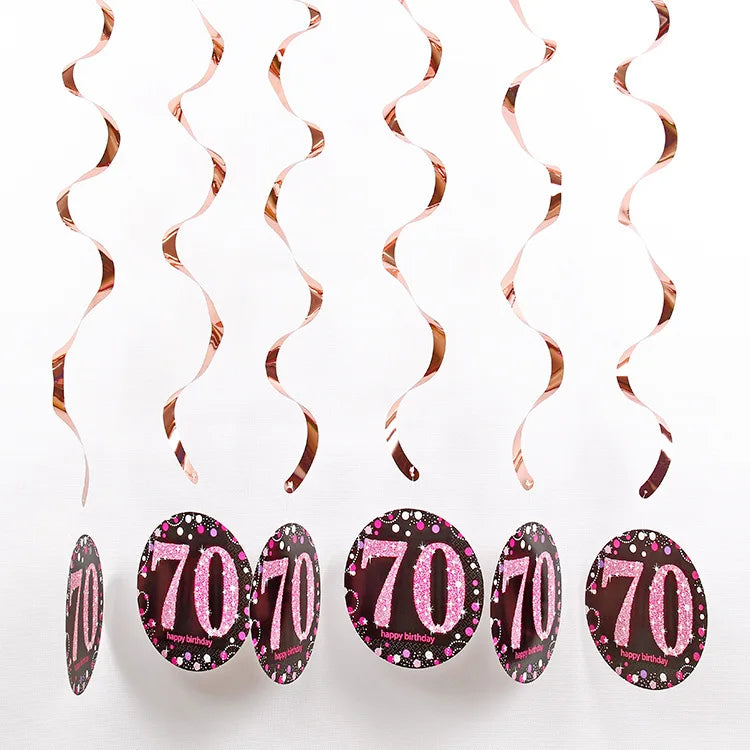 6pcs PVC 18 21 30 40 50 Years Old Spiral Happy Birthday Swirl Hanging Ornaments Party Background Layout Decor Supplies Good Vibrations