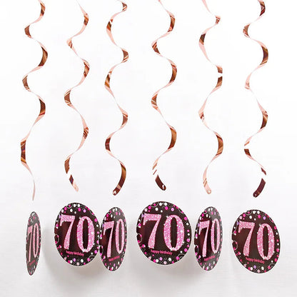6pcs PVC 18 21 30 40 50 Years Old Spiral Happy Birthday Swirl Hanging Ornaments Party Background Layout Decor Supplies Good Vibrations