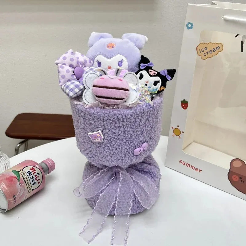 Sanrio Hello Kitty Bouquet Cute Cartoon Plush Doll Flower Cinnamoroll Kuromi My Melody Toys Flower Girl&Child Holiday Gifts Good Vibrations