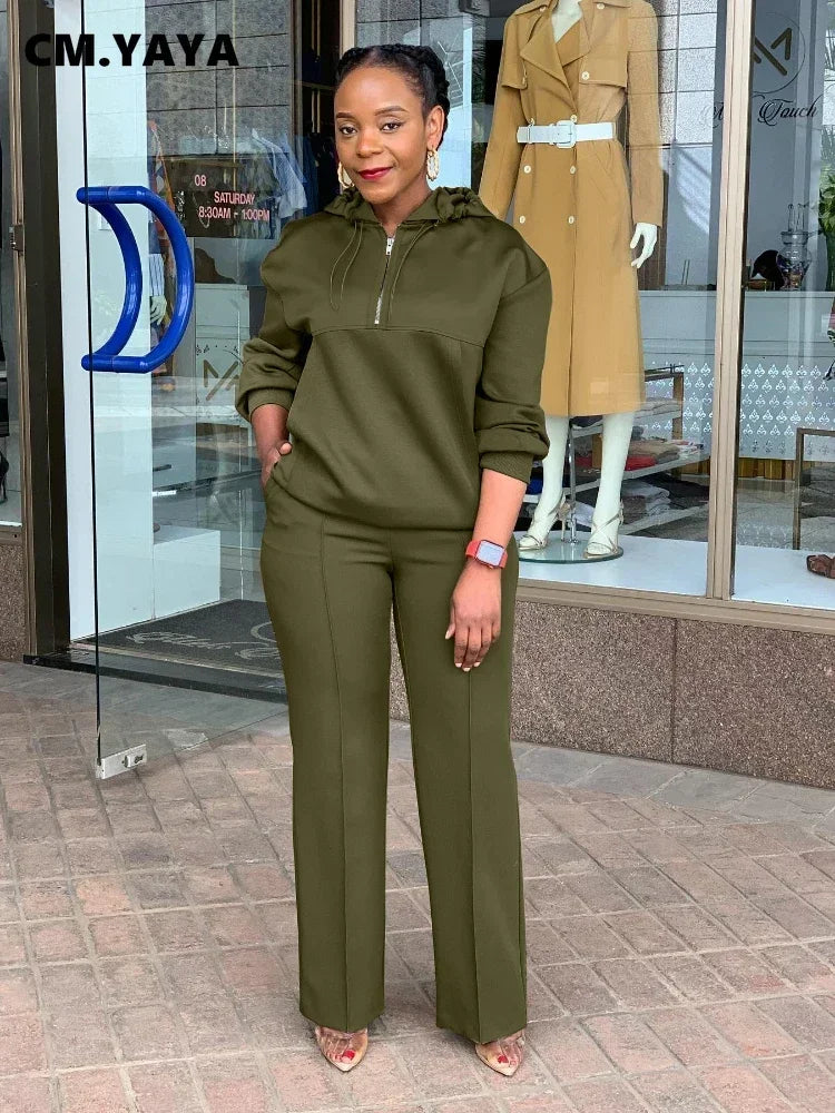 CM.YAYA Long Sleeve Women Set Loose Long Sleeve Hoodies Pant Suits 2024 Spring 2 Two Piece Sets Sporty Tracksuits Street Outfits Good Vibrations