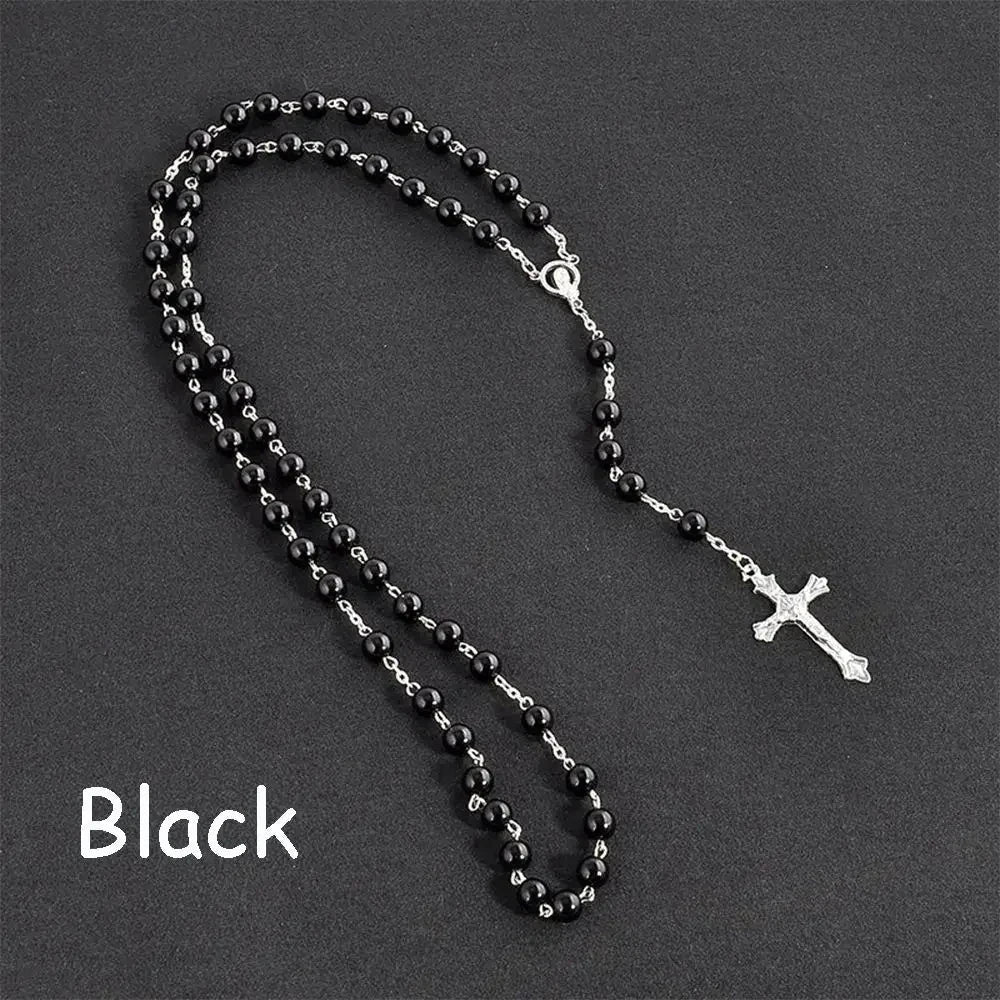 Fashion Vintage Cross Necklace Rosary Beads Chain Jesus Crucifix Virgin Mary Pendant Chain Jewelry Necklace Good Vibrations