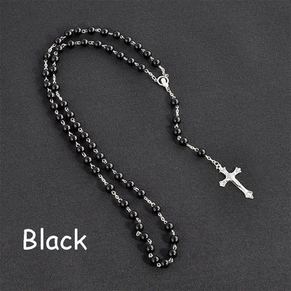 Fashion Vintage Cross Necklace Rosary Beads Chain Jesus Crucifix Virgin Mary Pendant Chain Jewelry Necklace Good Vibrations