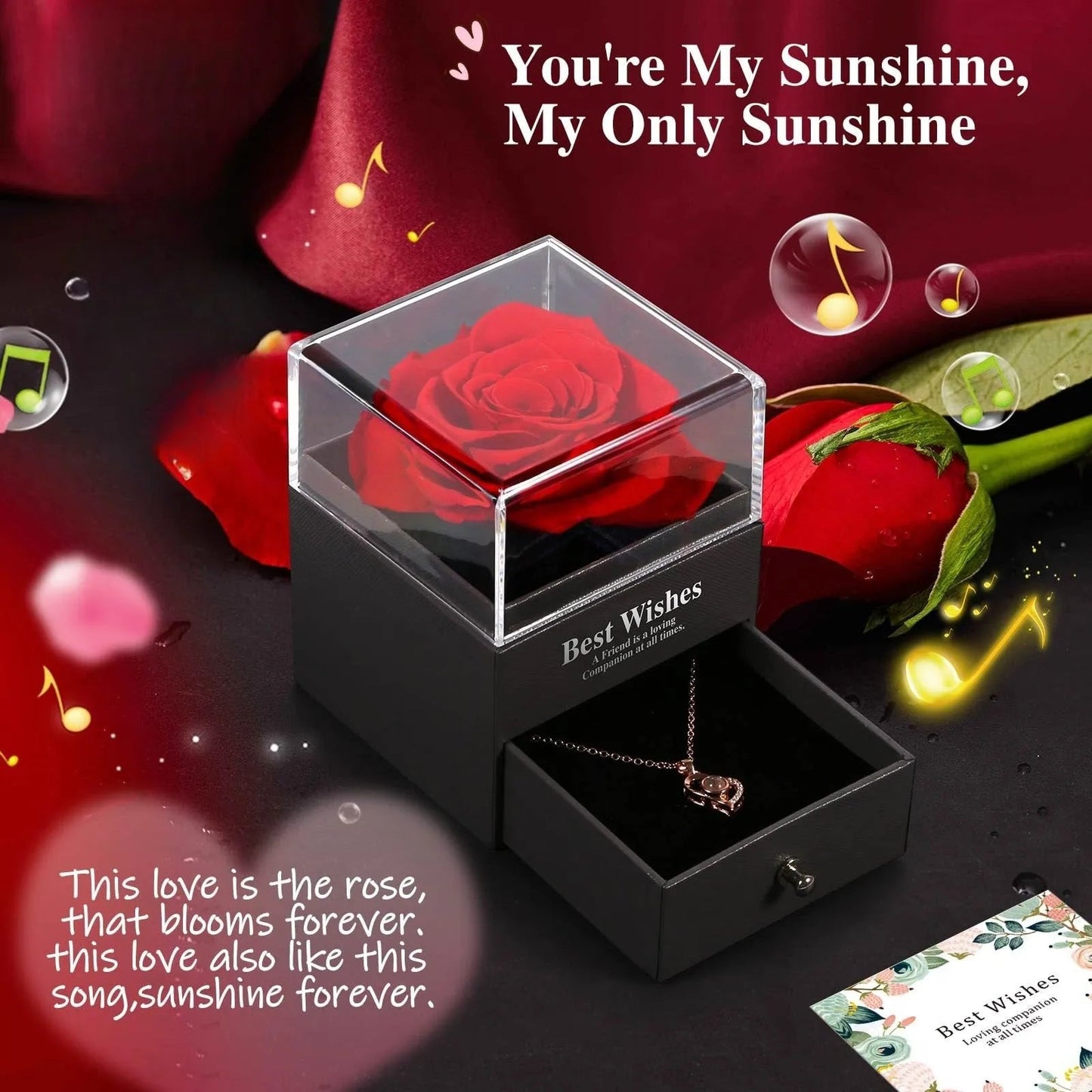 Women's Holiday Gifts Eternal Red Rose With Heart Necklace Flower Lipstick Gift For Mom Girlfriend Birthday From Daughter Sons Good Vibrations