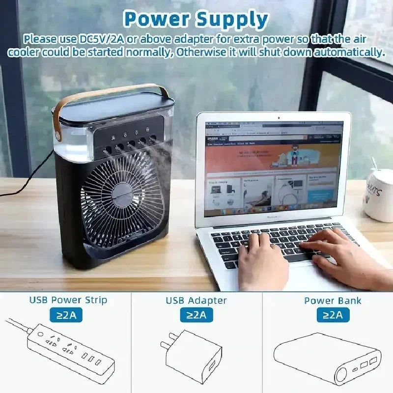 NEW Portable Humidifier Fan Air Conditioners USB Electric Fan LED Night Light Water Mist Fun 3 In 1 Air Cooler Humidifie ForHome Good Vibrations