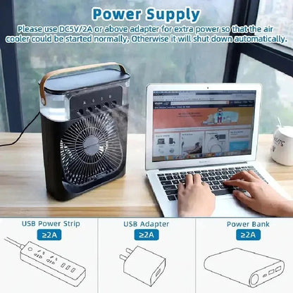 NEW Portable Humidifier Fan Air Conditioners USB Electric Fan LED Night Light Water Mist Fun 3 In 1 Air Cooler Humidifie ForHome Good Vibrations