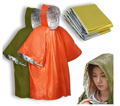 4X Survival Gear kit, Emergency Poncho (2pc), Emergency Space Blanket (2pc)for Outdoors, Hiking, Camping, Bug Out Bag, Good Vibrations