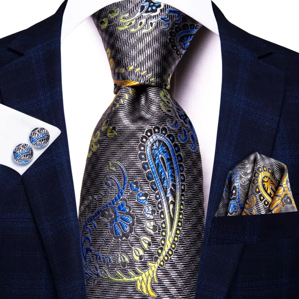 Jacquard Peacock Blue Novelty Design Wedding Tie For Men Hanky Cufflinks Gift Mens Necktie Set Business Party Dropshipping Good Vibrations
