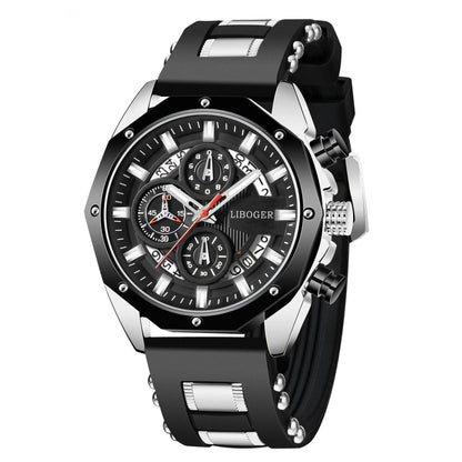 Fashion Business Men Watch Top Brand High Quality Auto Date Big Dial Silicone Strap Sports Quartz Watches For Him Gifts Good Vibrations