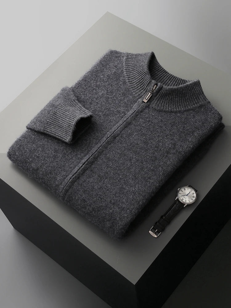 100% Merino Wool Two-piece Suit for Men Autumn Winter Knitting Zipper Cardigan and Slim-fit Pants Warm Thickened Clothing Sets Good Vibrations