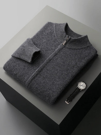 100% Merino Wool Two-piece Suit for Men Autumn Winter Knitting Zipper Cardigan and Slim-fit Pants Warm Thickened Clothing Sets Good Vibrations