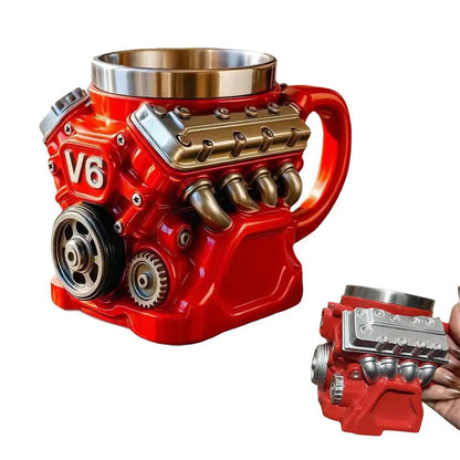 Retro Engine Coffee Mug New Engine V8 Engine Mug Decoration Stainless Steel Cup Car Engine Design Mug For Car Enthusiasts Good Vibrations