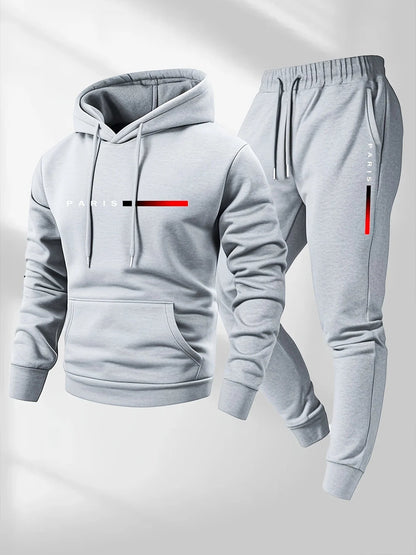 PARIS Letter Print Sweatshirt Suit Men's Fleece Hoodie Pants Set Spring Autumn Winter Warm Casual Sports Pullover Trousers Sets Good Vibrations