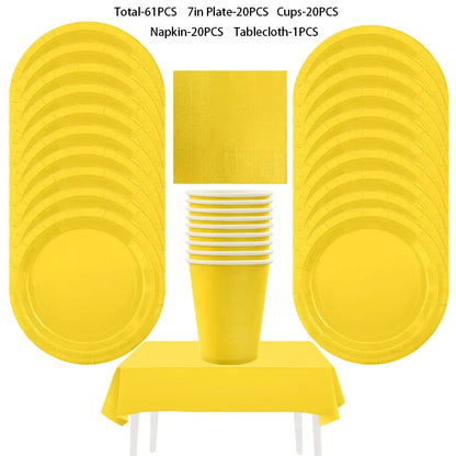 Solid Yellow boda party tableware set cumpleaños decoracion bachelorette Birthday Tableware Paper Napkins Cups Plates Tablecloth Good Vibrations