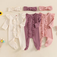 Spring Autumn Baby Toddler Girls Jumpsuit Infant Newborn Baby Girls Long Sleeve Crew Neck Ruffles Footies Rompers Baby Clothes Good Vibrations