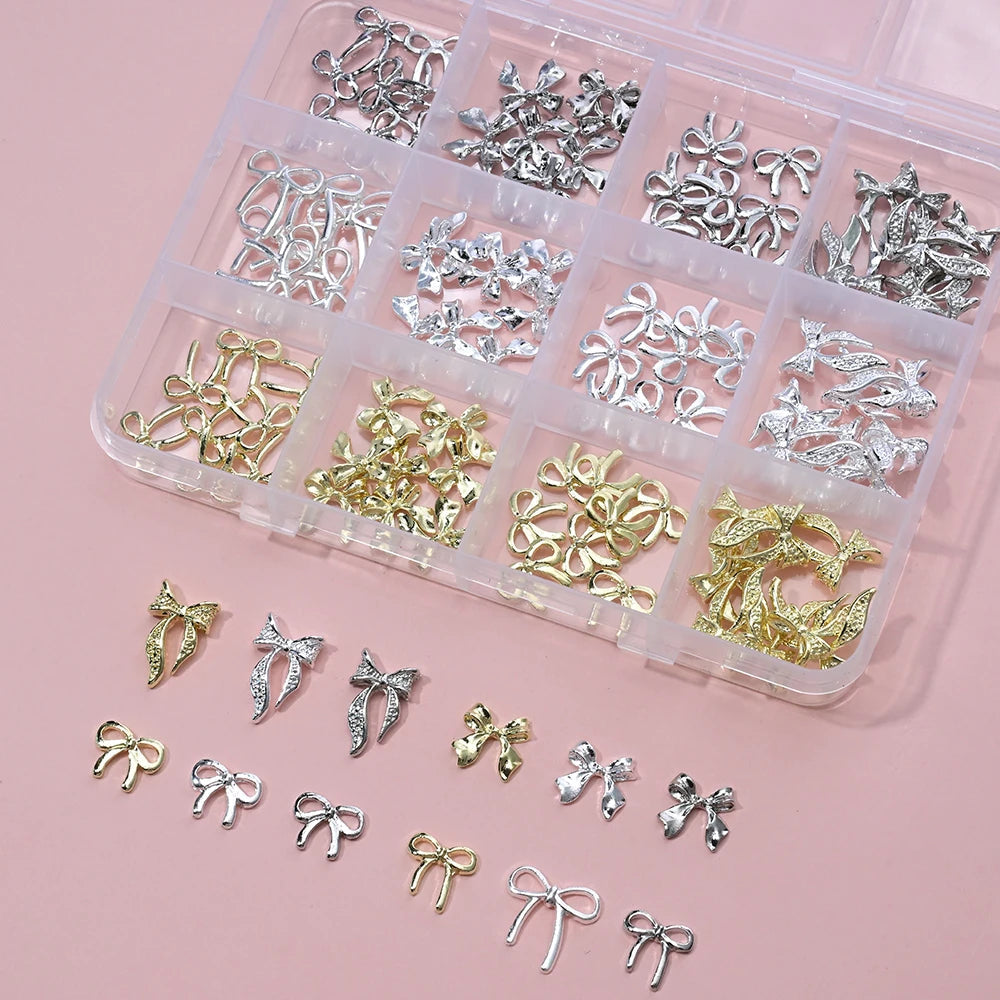 120pcs/box 3D Gold Bow Butterfly Nail Metal Charms Shiny Cute Bowtie/Diamond Star Nail Jewelry 120 Luxury Nail Art Supplies #RE4 Good Vibrations