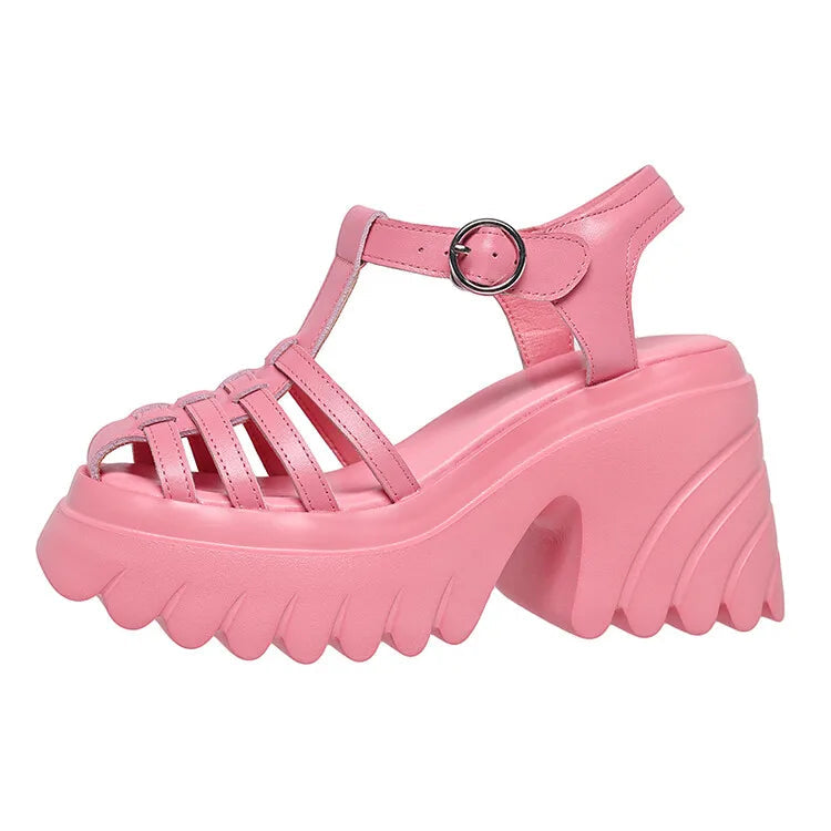 Womens Roman Sandals Hollow High Heel Thick Bottom Gladiator Sandals Womens Buckle Womens Shoes Non-slip Outdoor Beach Shoes Good Vibrations