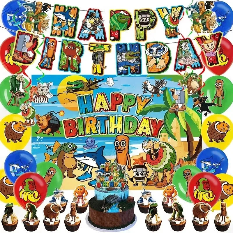 Italian Brainrot Birthday Party Decoration Tung Tung Sahur Tralalelo Tralala Tableware Balloon Cup Plate for Party Favor Supplie Good Vibrations