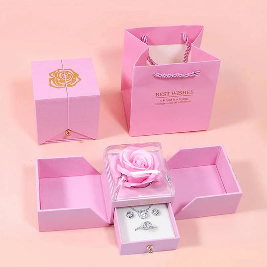 Eternal Rose Gift Box Gift for Women Valentine's Day Wedding I Love You Jewelry Box Gift Box Ring Earrings Pendant Necklace Box Good Vibrations